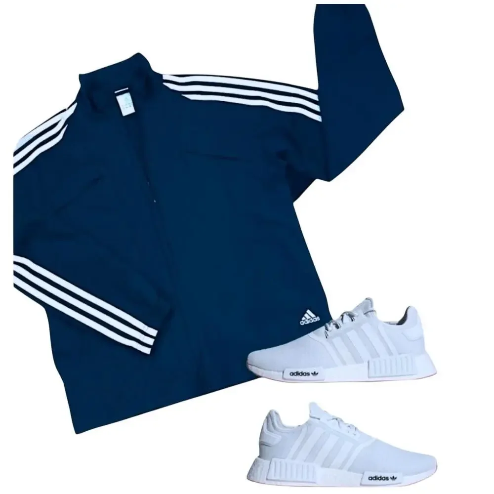 Adidas Track Jacket‎ Blue Iconic Tricot 3 Stripes Sporty Athletic Size Small
